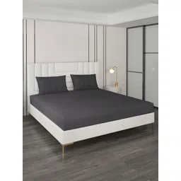 Monte Carlo Charcoal Cotton 400 TC King Bedsheet with 2 Pillow Covers-picture-12