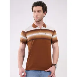 Monte Carlo Coffee Brown Regular Fit Striped Polo T-Shirt-picture-18