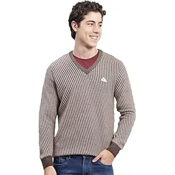monte carlo Dark Brown Multi Self Design V Neck Pullover | Warm Woolen Pullover for Men | Soft Comfortable Knitted Winter Wear Sweater for Men's-picture-12