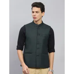 Monte Carlo Dark Green Regular Fit Nehru Jacket-image-13