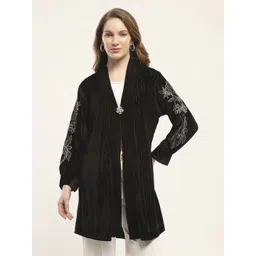 Monte Carlo Embellished V-Neck Woolen Longline Shrug-picture-10