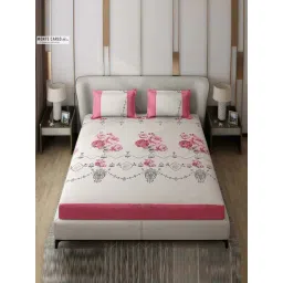 Monte Carlo Essence Beige & Magenta Polyester 130 TC King Bedsheet with 2 Pillow Covers-picture-25