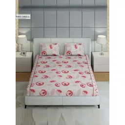 Monte Carlo Fashnik Beige & Red Cotton 144 TC Queen Bedsheet with 2 Pillow Covers-picture-36