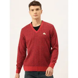Monte Carlo Geometric Self design V-Neck Woollen Pullover-picture-36
