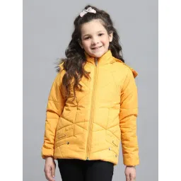 Monte Carlo Girls Solid Yellow Hooded Neck Full Sleeve Jacket-picture-10