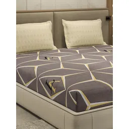 Monte Carlo Grey & Beige Printed Cotton 104 TC Queen Bedsheet Set 2.24 m x 2.54 m-picture-13