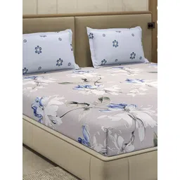 Monte Carlo Grey & Blue Printed Cotton 130 TC Queen Bedsheet Set 2.24 m x 2.54 m-picture-12