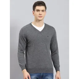 Monte Carlo Grey Pure Wool Regular Fit Solid Pullover-picture-21