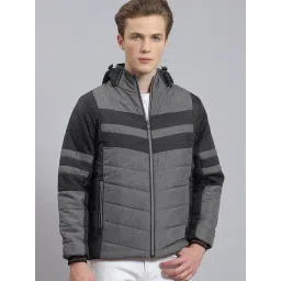 Monte Carlo Grey Regular Fit Colour Block Quilted Jacket-picture-44
