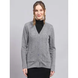 Monte Carlo Grey Regular Fit Self Pattern Cardigan-picture-33