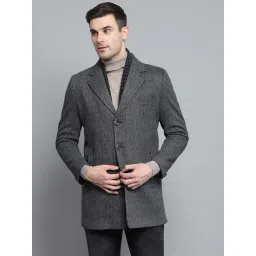 Monte Carlo Grey Regular Fit Self Pattern Overcoat-picture-40