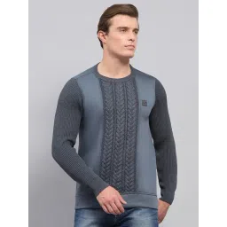Monte Carlo Grey Regular Fit Self Pattern Pullover-picture-43