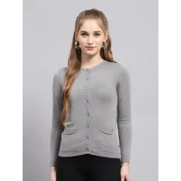 Monte Carlo Grey Wool Blend Solid Full Sleeve Cardigan-picture-13