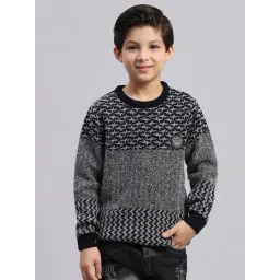 Monte Carlo Kids Black & Grey Self Design Full Sleeves Sweater-picture-32