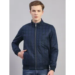Monte Carlo Lightweight Checked Woollen Mock Collar Bomber Jacket-picture-32