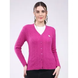 Monte Carlo Magenta Wool Regular Woven Design Cardigan-picture-32