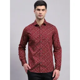 Monte Carlo Maroon Cotton Regular Fit Printed Shirt-picture-48
