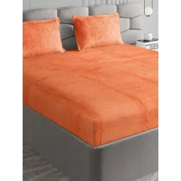 Monte Carlo Master Piece Orange Polyester Solid 270 GSM King Flat Bedsheet with 2 Pillow Covers-picture-45