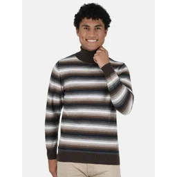Monte Carlo Men Brown & Off White Striped Pullover-picture-16