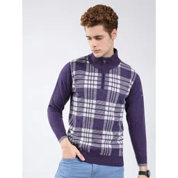 Monte Carlo Men Checked Mock Collar Full Sleeve Pullover Sweater-picture-40