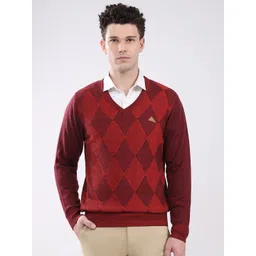 Monte Carlo Men Checked V Neck Full Sleeve Woollen Pullover-picture-43