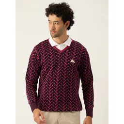 Monte Carlo Men Chevron Patterned V-Neck Pullover-picture-41