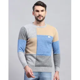 monte carlo Men Colorblock Round Neck Grey Sweater-picture-15