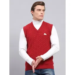 Monte Carlo Men Geometric Self Design Woollen Sweater Vest-picture-25