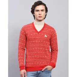 monte carlo Men Printed V Neck Red Sweater-picture-12