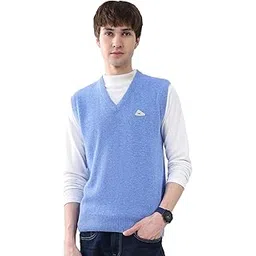monte carlo Men Regular Fit V Neck Solid Pull On Closure Sleeveless Sweater | Warm Layering Vest | Casual Winter Knitwear | Stylish Sleeveless Sweater | Winter Sweater for Men's Blue L (Pack of 1)-picture-16
