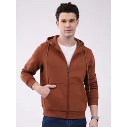 Monte Carlo Men Solid Full Sleeve Kangaroo Pocket Hooded Front Open Sweatshirt-picture-10