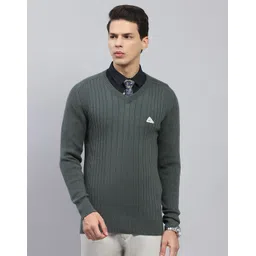 monte carlo Men Solid Mandarin Neck Green Sweater-picture-11