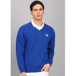 monte carlo Men Solid V Neck Blue Sweater-picture-26