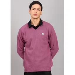 monte carlo Men Solid V Neck Pink Sweater-picture-14