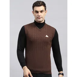 Monte Carlo Men Striped V-Neck Sleeveless Woollen Pullover-picture-15