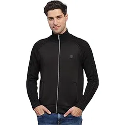 monte carlo Mens Black Self Design Mock Neck Full Sleeve Pullover-picture-53