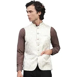 monte carlo Mens Cream Floral Printed Band Neck Sleeveless Waistcoat (224021067)-picture-26