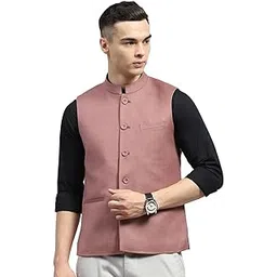 monte carlo Mens Peach Solid Band Neck Sleeveless Jacket (224066872-12-42)-picture-15
