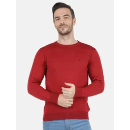 Monte Carlo Mens Pure Wool Red Solid Round Neck Pullover-picture-13