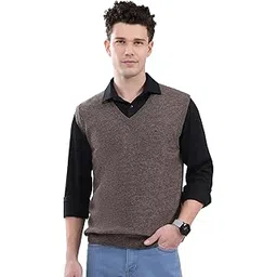 monte carlo Men's Regular Fit Pullover | Solid Pattern | Pull On Closure with Sleeveless V Neck Winter Pullover for Men's Brown XL (Pack of 1)-picture-12