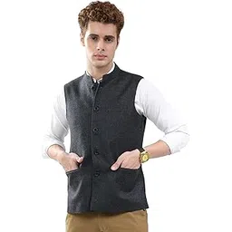 monte carlo Men’s Regular Fit Sleeveless Jacket | Band Neck | Solid Pattern | Button Closure | Cozy Winter Wear | Casual Layering Vest for Outdoor & Daily Fashion-picture-22