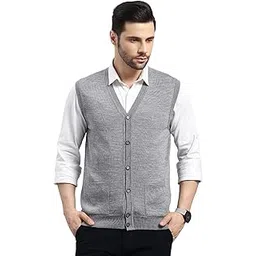 monte carlo Men's Regular Fit Solid Pattern V Neck Button Closure Sleeveless Winter Cardigan | Warm Woolen Sweater for Men | Stylish Full Sleeve Knitted Cardigan | Comfortable Winter Wear (Pack of 1)-picture-11