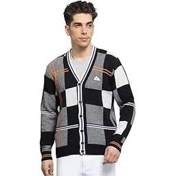 monte carlo Mens Self Design Black V Neck Full Sleeve Cardigan_1243289FC-1-picture-33