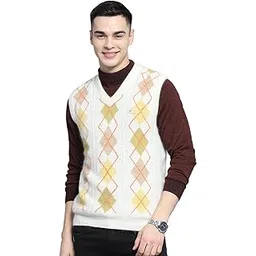 monte carlo Mens Self Design Off White V Neck Sleeveless Sweater_1243283SL-1-picture-36
