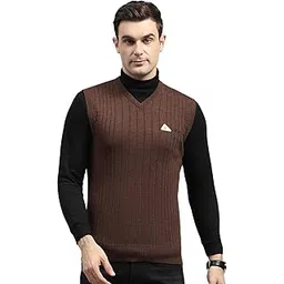 monte carlo Mens Solid Beige V Neck Sleeveless Sweater_1240569SL-2432-picture-53