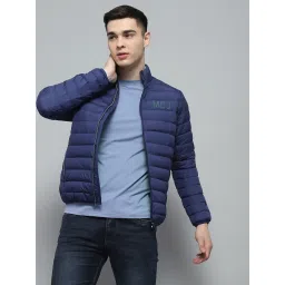 Monte Carlo Mens Solid Blue Mock Neck Full Sleeve Jacket image 5