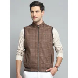 Monte Carlo Mens Solid Brown Band Neck Sleeveless Jacket-picture-42