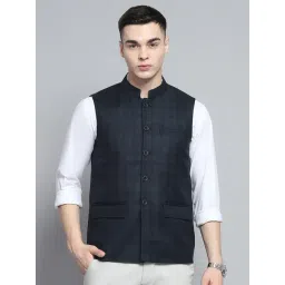 Monte Carlo Mens Solid Green Band Neck Sleeveless Jacket-picture-41