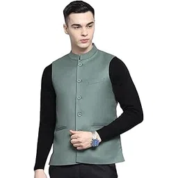 monte carlo Mens Solid Olive Band Neck Sleeveless Jacket-picture-16