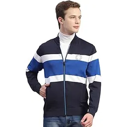 monte carlo Mens Striped Mandarin Collar Full Sleeve Polyester Casual Sweater (1239384FZ)-picture-20